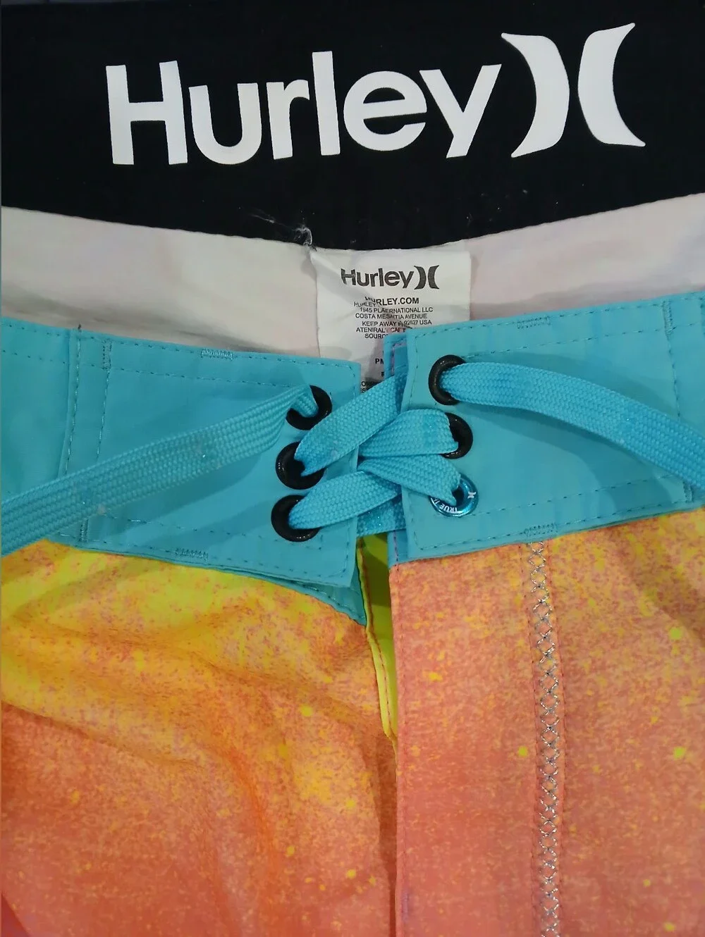 Hurley Neon Ombre Board Shorts - Pink Orange Yellow with Teal Trim Size 33